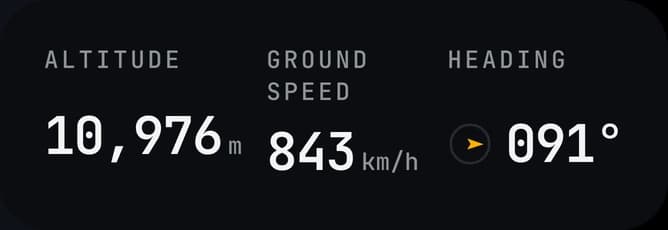 SkyDot flight instruments card: altitude, ground speed and heading.